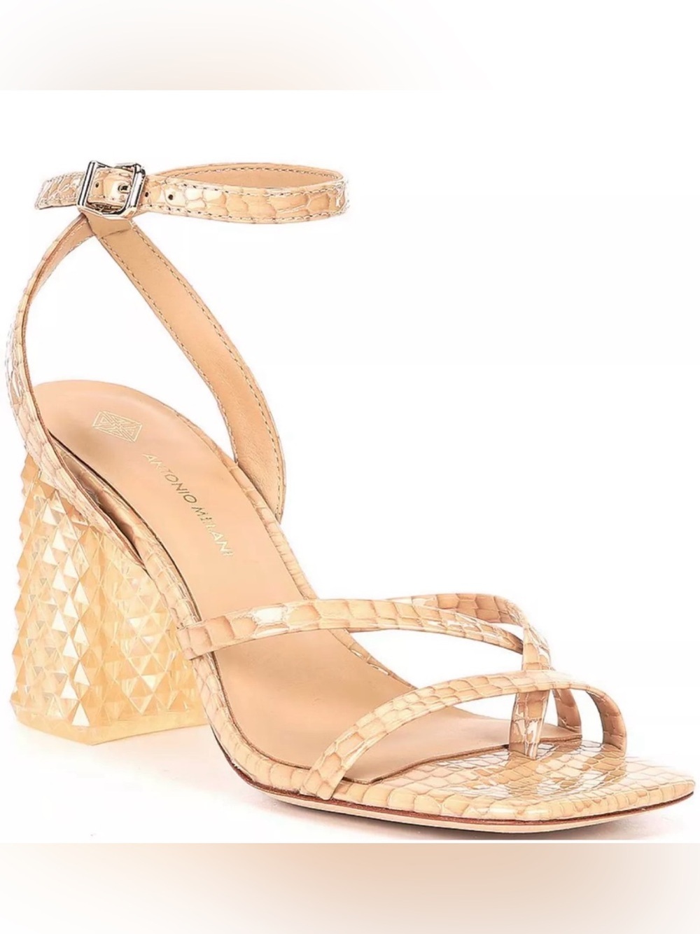 Antonio Melani Katona Snake Embossed Leather Heel Sandals Size 9M Ankle Strap
